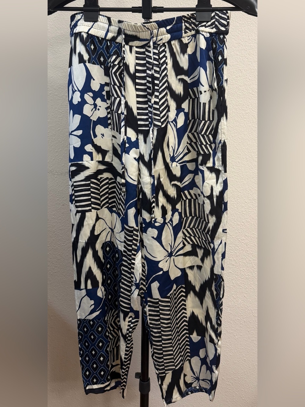 Zara Patchwork Boho Mixed Tiles Wide Leg Pants | Abstract Vacation Chic | M